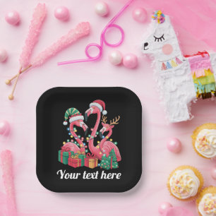 Weihnachtspalmen-Flamingo-Personalisierte Weihnach Pappteller