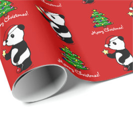 Weihnachtspanda-Strumpf-Rot Geschenkpapier
