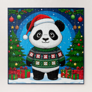 Weihnachtspanther im Pullover für die Feiertagsfam Puzzle