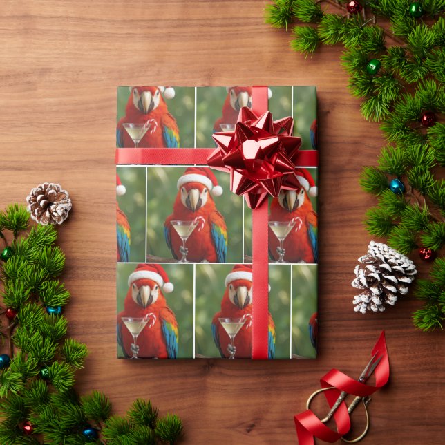 Weihnachtspapagei mit Cocktail Geschenkpapier (Feiertagsgeschenk)