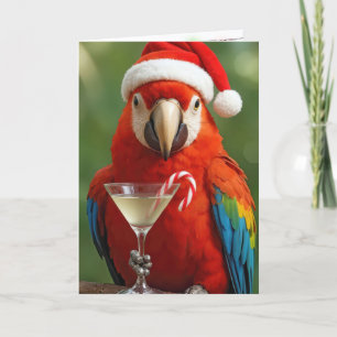 Weihnachtspapagei mit einem Cocktail Karte