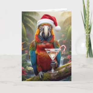 Weihnachtspapagei mit Martini-Cocktail Karte