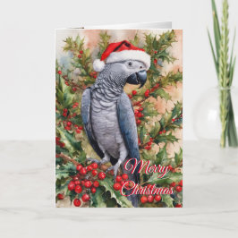 Weihnachtspapagei-Weihnachtskarte Afrikanisch grau Feiertagskarte