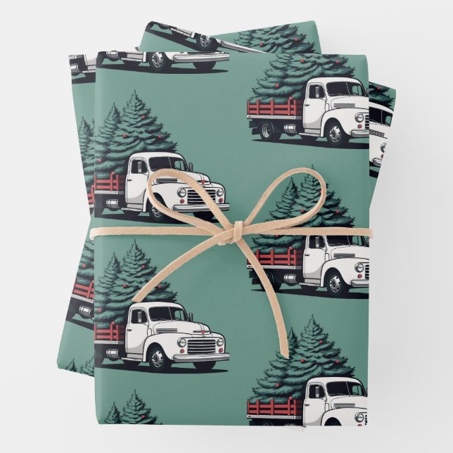 Weihnachtspapier | Baum-LKW-Muster Geschenkpapier Set (Beispiel)