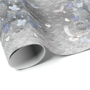 Weihnachtspapier Blau Silber Baum Herzen Geschenkpapier