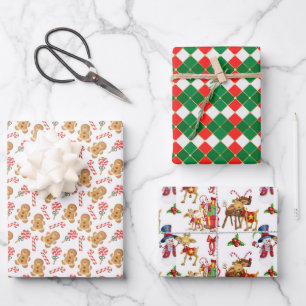 Weihnachtspapier Flachblatt-Set aus 3 Geschenkpapier Set