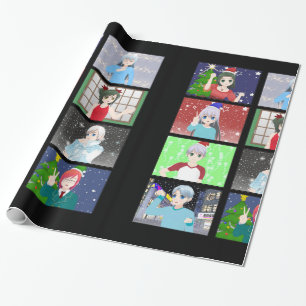Weihnachtspapier im Anime-Stil Geschenkpapier