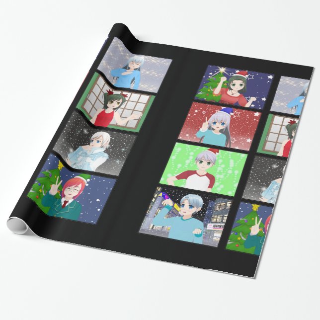 Weihnachtspapier im Anime-Stil Geschenkpapier (Ungerollt)