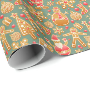 Weihnachtspapier mit Cookie Gingerbread-Motiven Geschenkpapier