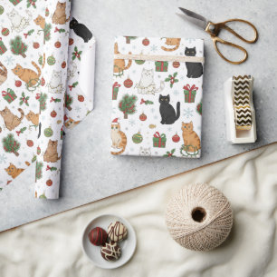 Weihnachtspapier mit festlichen Katzen Geschenkpapier