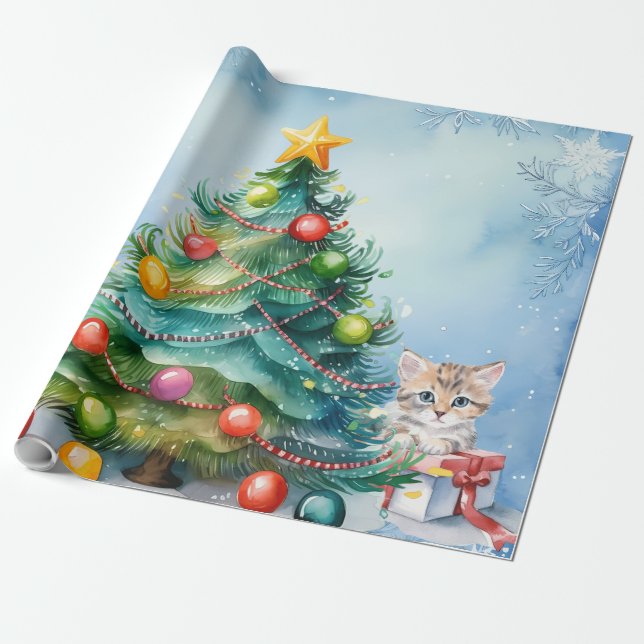 Weihnachtspapier mit Katzen spielen Geschenkpapier (Ungerollt)