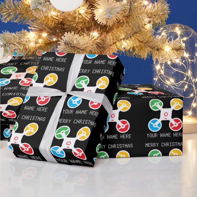 Weihnachtspapier mit lustiger Drohnen-Silhouette Geschenkpapier (Feiertage)