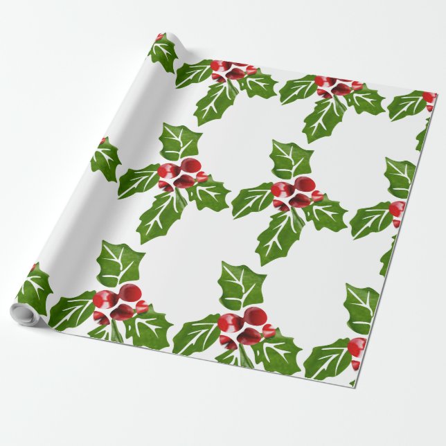Weihnachtspapier mit Stechpalme Geschenkpapier (Ungerollt)