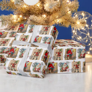 Weihnachtspapier mit Vintage-Weihnachtsmann-Muster Geschenkpapier