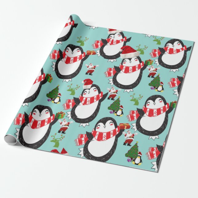 Weihnachtspapier Pinguin Geschenkpapier (Ungerollt)