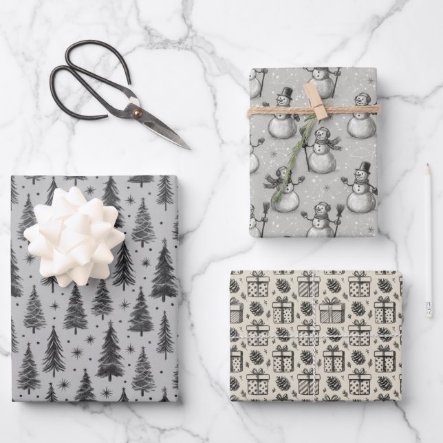 Weihnachtspapier-Set mit 3 Designs Geschenkpapier Set (Vorderseite)