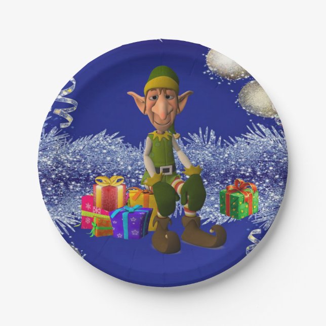 Weihnachtspapier-Teller, Elf Pappteller (Vorderseite)