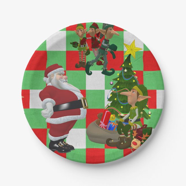 Weihnachtspapier-Teller, Elf Pappteller (Vorderseite)