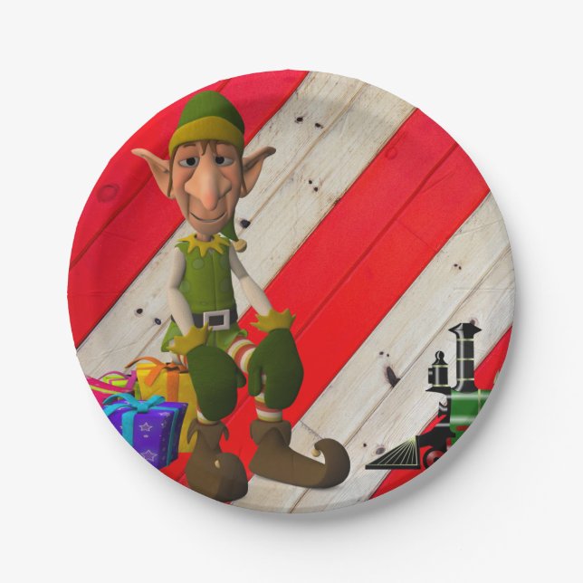 Weihnachtspapier-Teller, Elf Pappteller (Vorderseite)