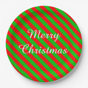 Weihnachtspapier-Teller/Grüne und rote Streifen Pappteller