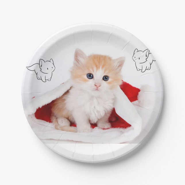 Weihnachtspapier-Teller, Kitten Pappteller (Vorderseite)