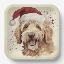 Weihnachtspapier-Teller mit goldendoodle