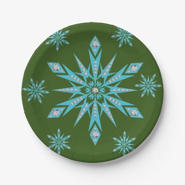 Weihnachtspapier-Teller, Schneeflocken Pappteller (Vorderseite)