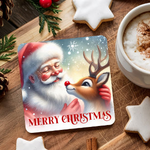 Weihnachtspapier-Untersetzer mit süßem Santa und R Rechteckiger Pappuntersetzer