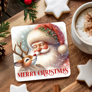 Weihnachtspapier-Untersetzer Santa Claus Rudolp fe Rechteckiger Pappuntersetzer