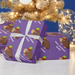 Weihnachtspapier von niedlichen Igel-Elf-Kindern Geschenkpapier