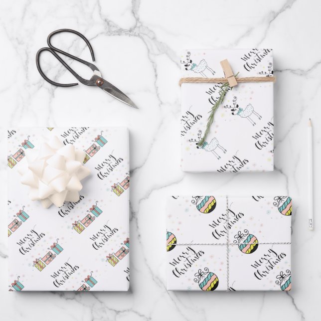 Weihnachtspapierblätter Geschenkpapier Set (Vorderseite)