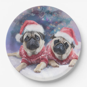 Weihnachtspapierteller für Pug-Liebhaber Pappteller