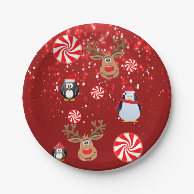 Weihnachtspapierteller, Pinguin Pappteller (Vorderseite)