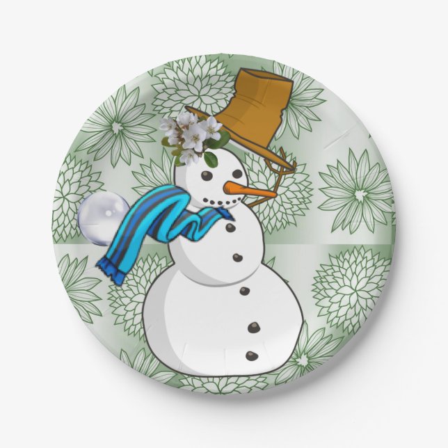 Weihnachtspapierteller, Schneemann Pappteller (Vorderseite)
