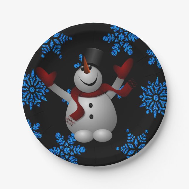 Weihnachtspapierteller, Schneemann Pappteller (Vorderseite)