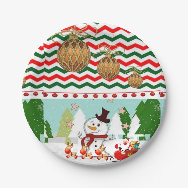 Weihnachtspapierteller, Schneemann Pappteller (Vorderseite)
