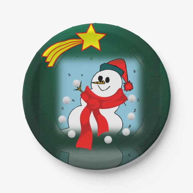 Weihnachtspapierteller, Schneemann Pappteller (Vorderseite)