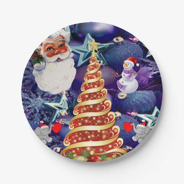 Weihnachtspapierteller, Schneemann Pappteller (Vorderseite)