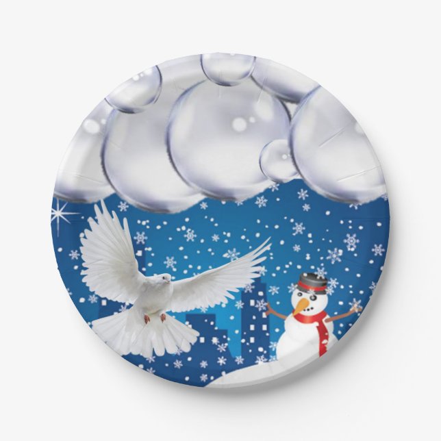 Weihnachtspapierteller, Schneemann Pappteller (Vorderseite)