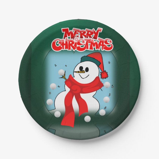 Weihnachtspapierteller, Schneemann Pappteller (Vorderseite)