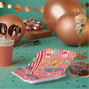 Weihnachtspapierteller, Streifen "Happy Birthday" Pappteller