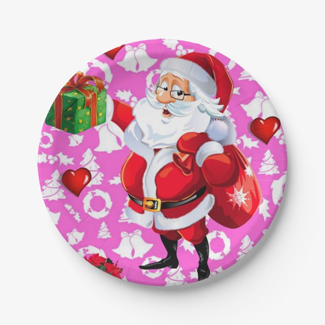 Weihnachtspapierteller, Weihnachtsmann Pappteller (Vorderseite)