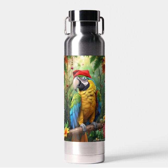 Weihnachtsparrot als Weihnachtsmann-76349 Trinkflasche (Vorne)