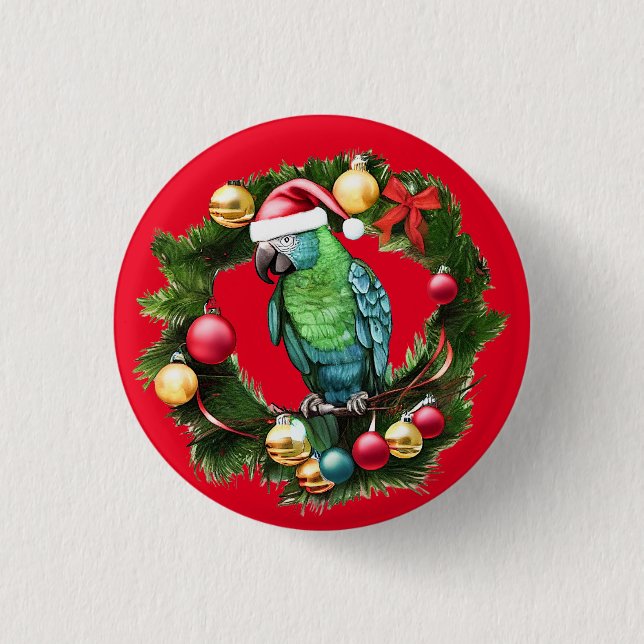 Weihnachtsparrot Wreath Button (Vorderseite)