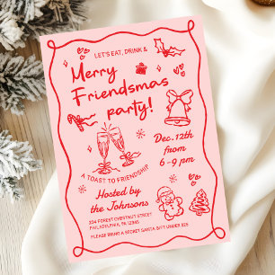 Weihnachtsparty mit skurrilen handgezeichneten Fre Einladung