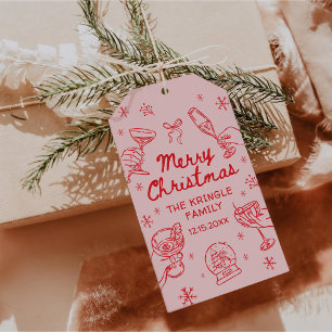 Weihnachtsparty mit skurrilen Handzeichnungen Geschenkanhänger