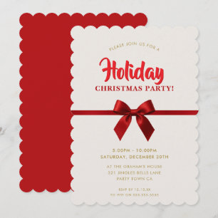 WEIHNACHTSPARTY modern elegante rote Schleife gold Feiertagskarte
