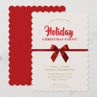 WEIHNACHTSPARTY modern elegante rote Schleife gold Feiertagskarte