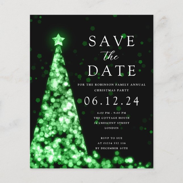 WeihnachtsParty Save the Date Glam Green Einladung Flyer (Vorne)
