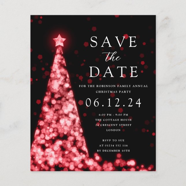WeihnachtsParty Save the Date Glam Red Invite Flyer (Vorne)